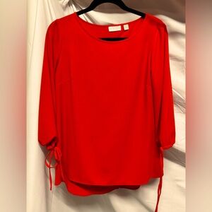 New York & Company Red Blouse XS 3/4 Sleeve Tie Sleeve Work Office Career Top